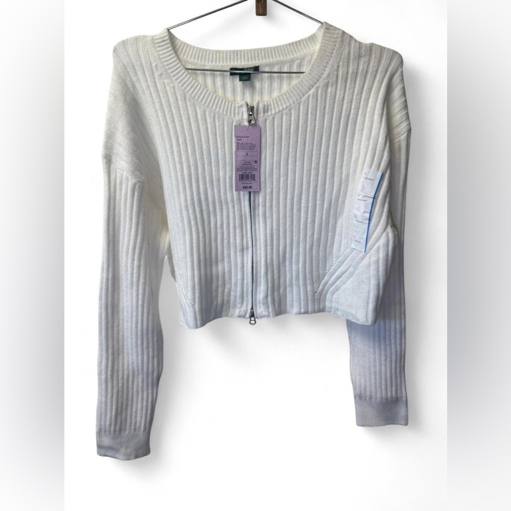 Wild Fable-White Ribbed Zip-Up Sweater NWT